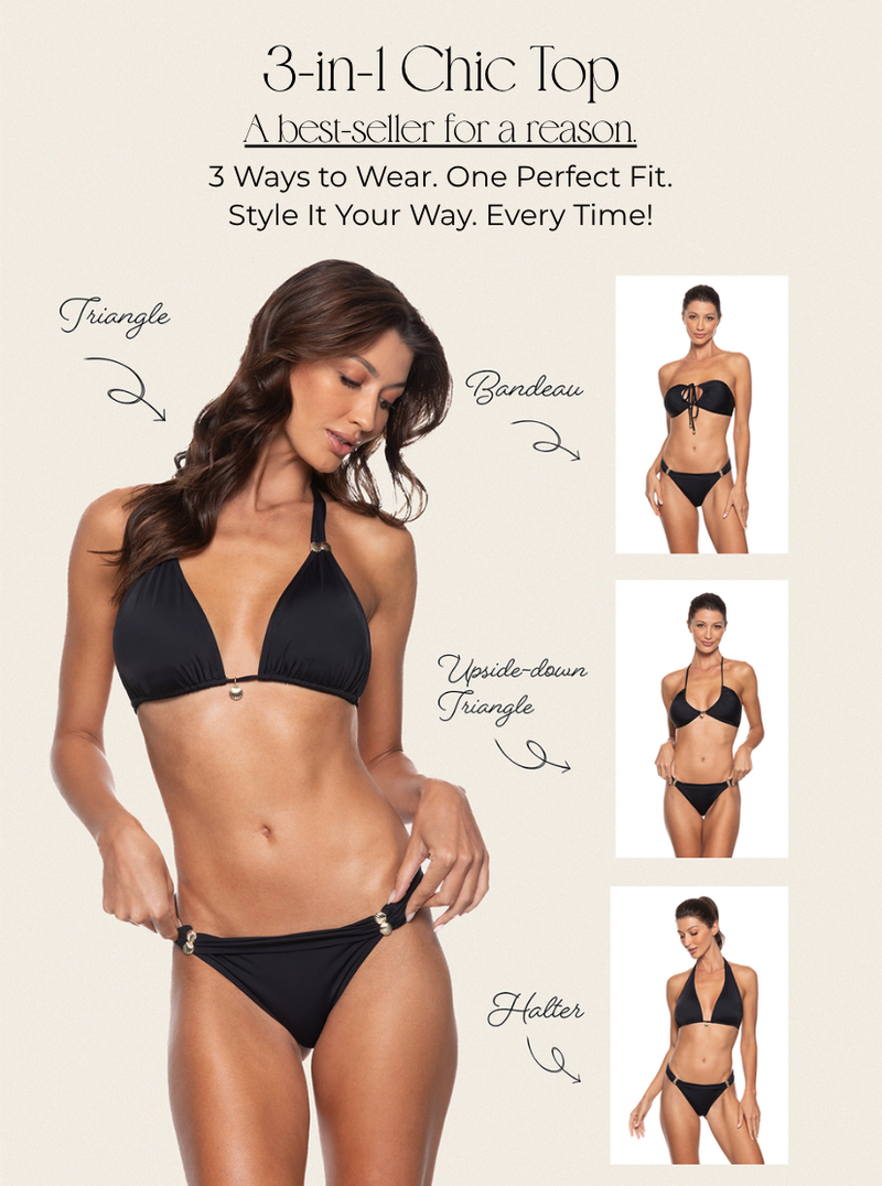 Black Bossa Nova 3-in-1 Chic Halter Bikini Top