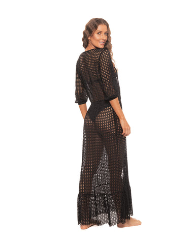 Black Lattice Duster Swimsuit Cover-up