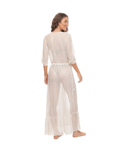 Off White Lattice Duster Swimsuit Cover-up