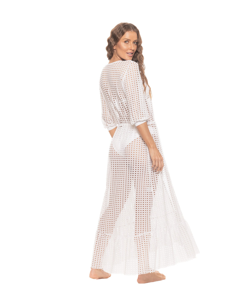 White Lattice Duster Swimsuit Cover-up