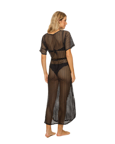 Black Lattice V-Neck Long Dress Swimsuit Cover-up