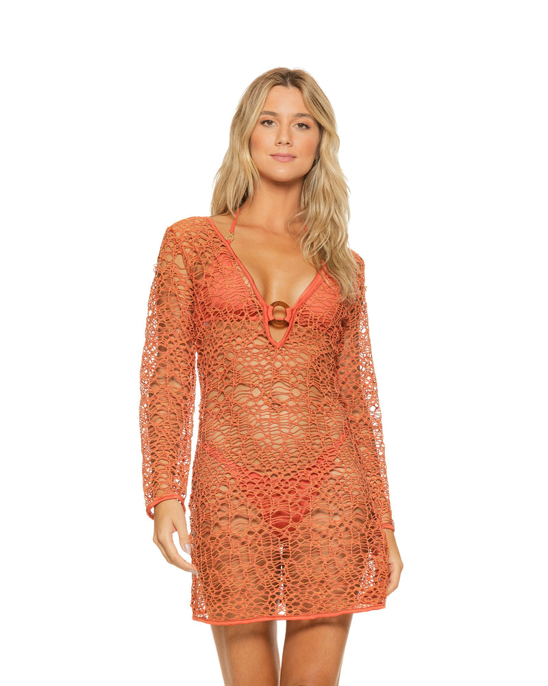 Sea String Open Net Macrame Ring V-Neck Tunic Swimsuit Cover-up