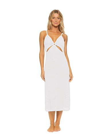 White Textured Macrame Cut-out Ring Detail Dress Swimsuit Cover-up