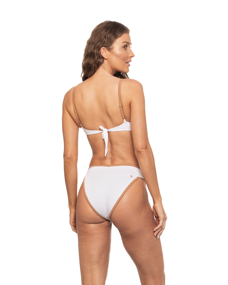 White & Bronze - Contrast Detail High Cut Banded Bikini Bottom Moderate & Brazilian Cut