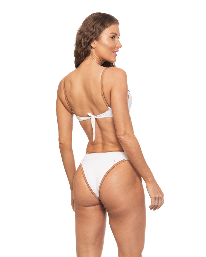 White & Bronze - Contrast Detail High Cut Banded Bikini Bottom Moderate & Brazilian Cut