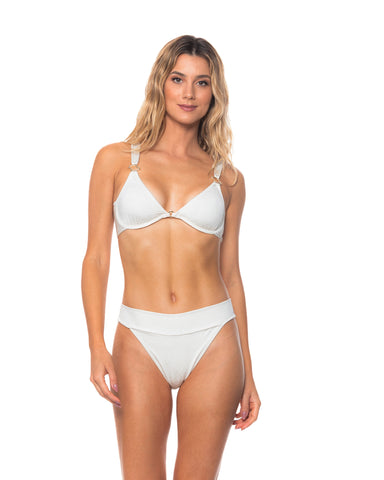 Off-White Leafy Texture Hoop Detail Underwire Bikini Top