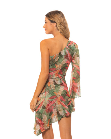 Sacred Garden Mesh One Shoulder Asymmetric Dress Cover-up