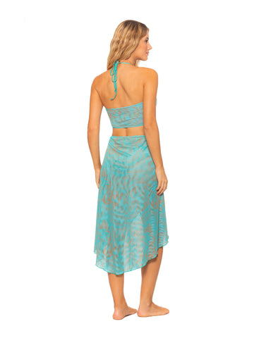 Aqua Green Sea Garden Mesh Halter Cut-out High-low Dress Cover-up