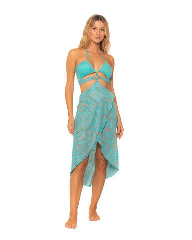 Aqua Green Sea Garden Mesh Halter Cut-out High-low Dress Cover-up