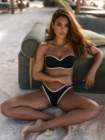 Black & Off-White - Contrast Detail Strapless Underwire Bikini Top