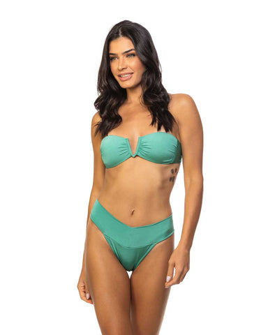 Green Shimmer Deep V Bandeau Top