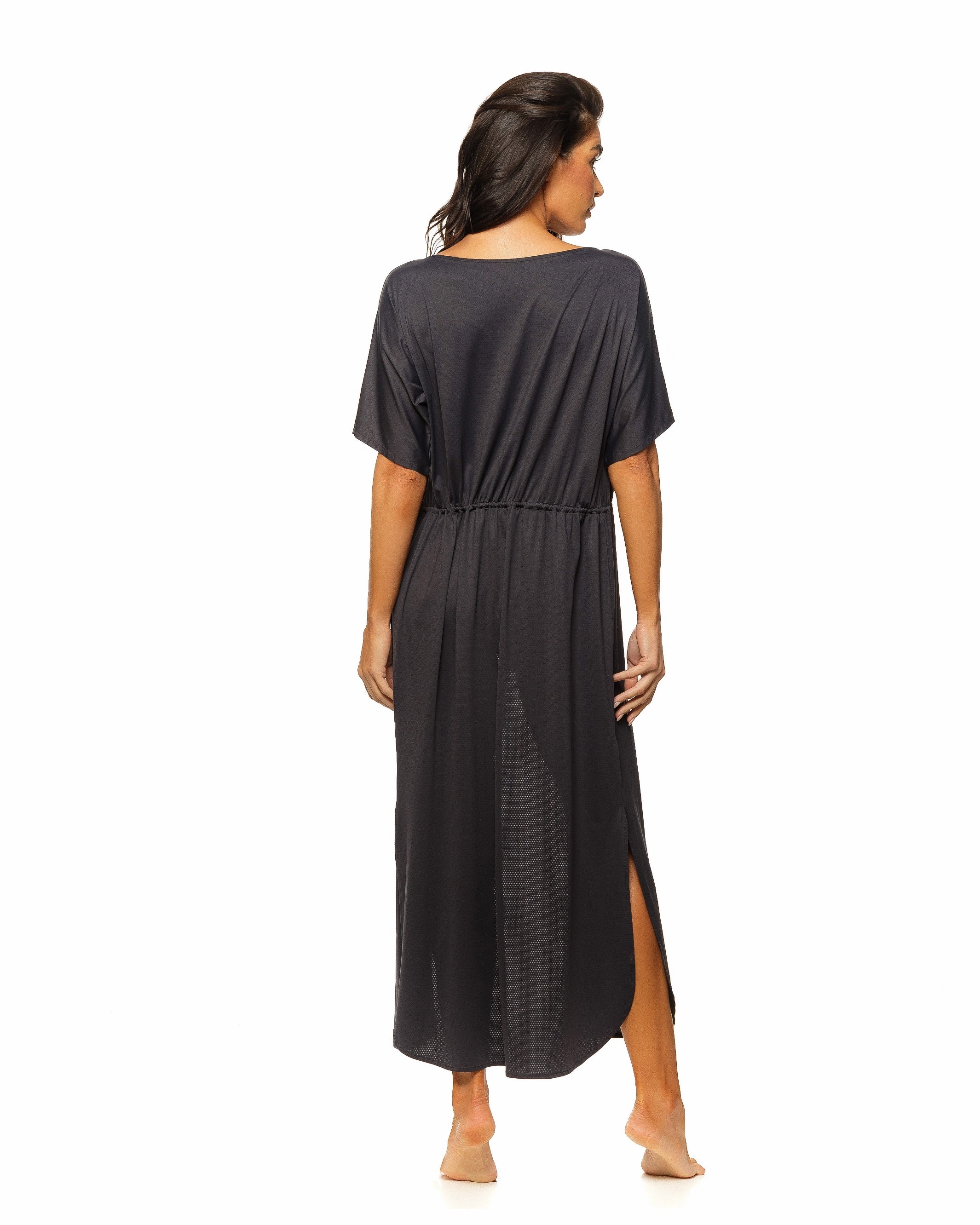 Guria Beachwear Women's Tie Front Long Kimono Cover-up - Black Guria Beachwear Women's Tie Front Long Kimono Cover-up - Black