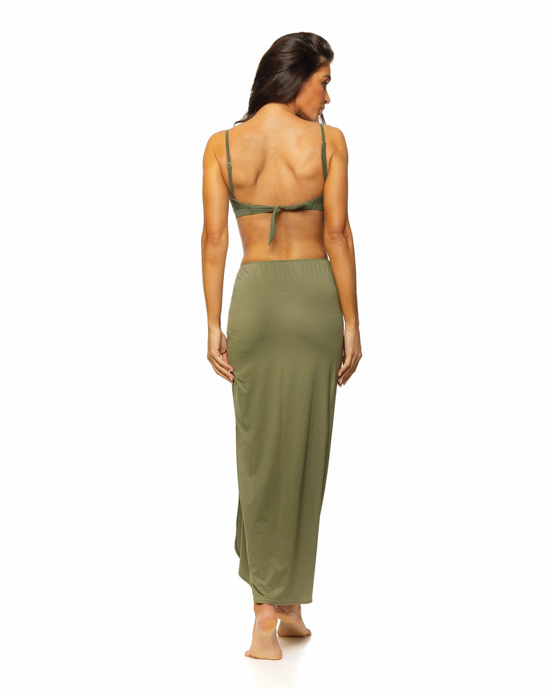 Olive Side Slit Long Skirt Cover-up