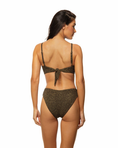 Crinkle Lurex Black Reversible V Front Classic Bikini Bottom Moderate & Brazilian Cut