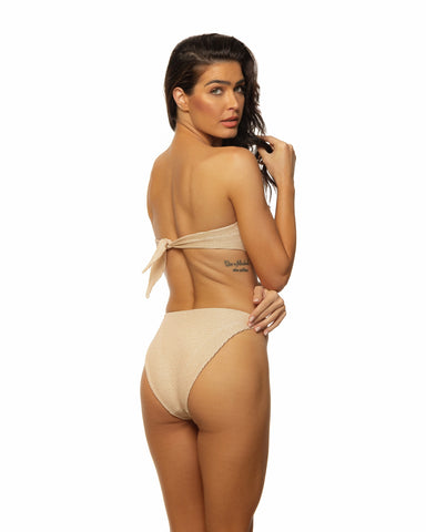 Gold Crinkle Lurex - Ring Padded Bandeau Bikini Top