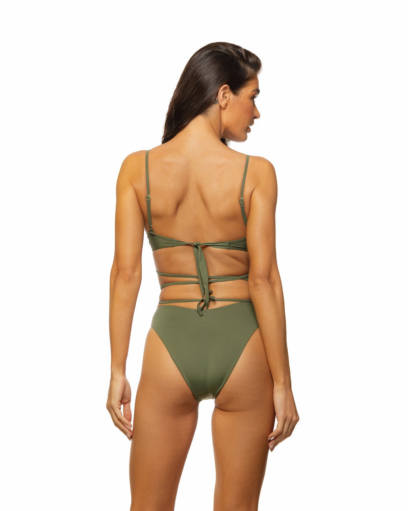 Cute & Sexy Olive Tortoise Ring Side Tab Bikini Bottom Moderate & Brazilian Cut