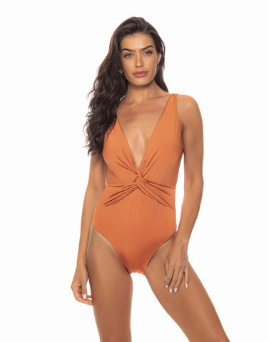 Rusty Shimmer Plunge One Piece Full & Brazil Cuts