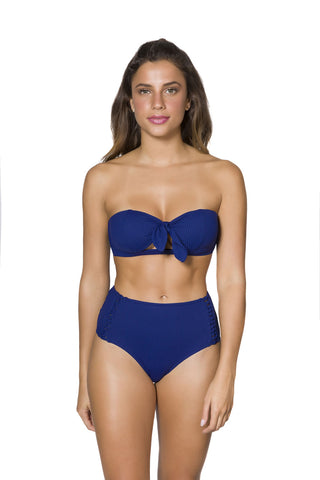 Navy Rib Knot Front Retro Bandeau Top